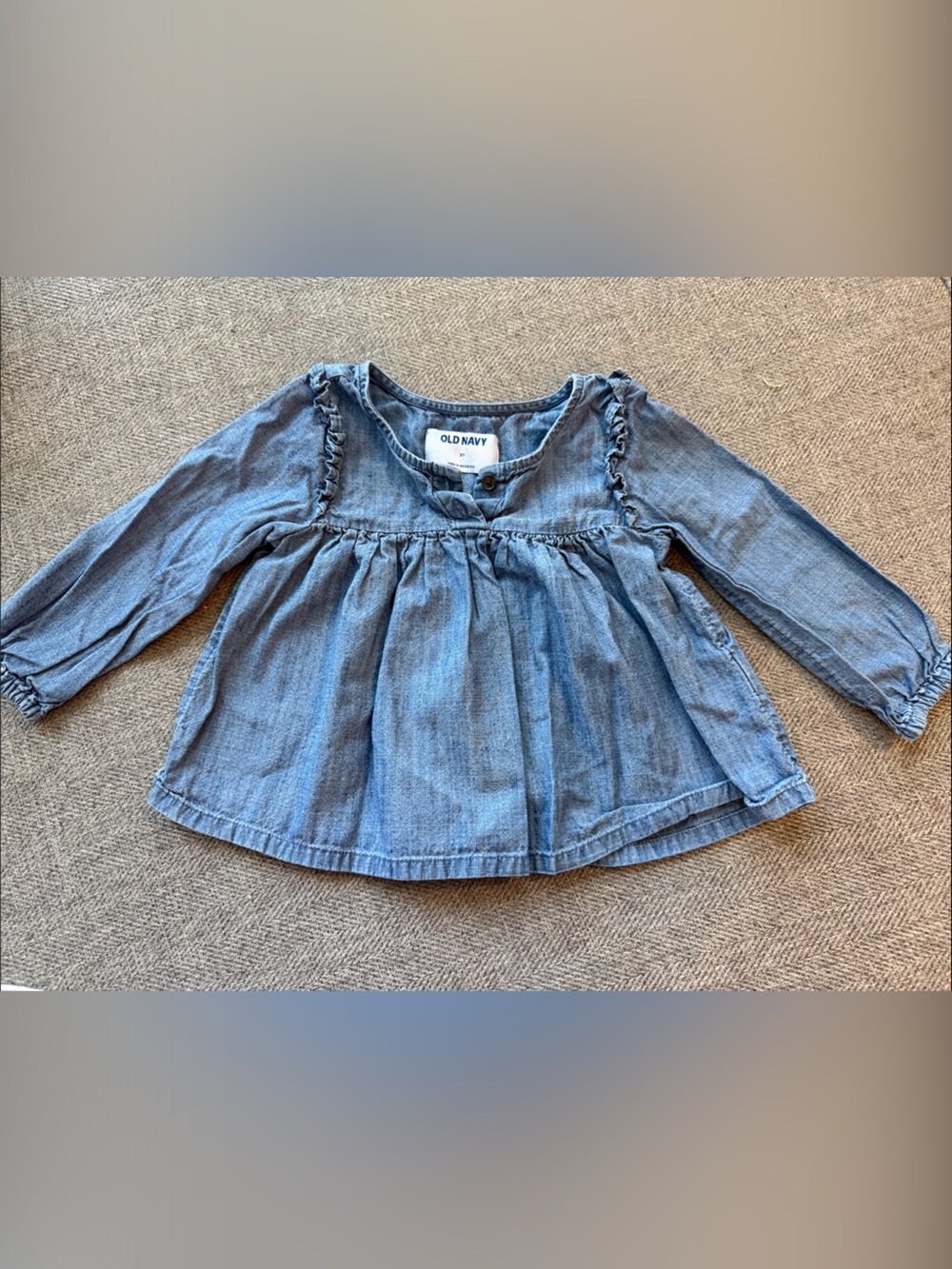 Old Navy Light Blue Denim Girls' Ruffle Trim Top